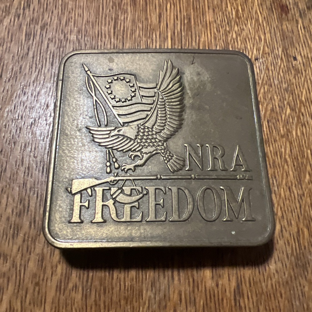 VTG 1970s NRA Metal Belt Buckle Freedom Bicentennial 1776-1976 Patriotic Bronze